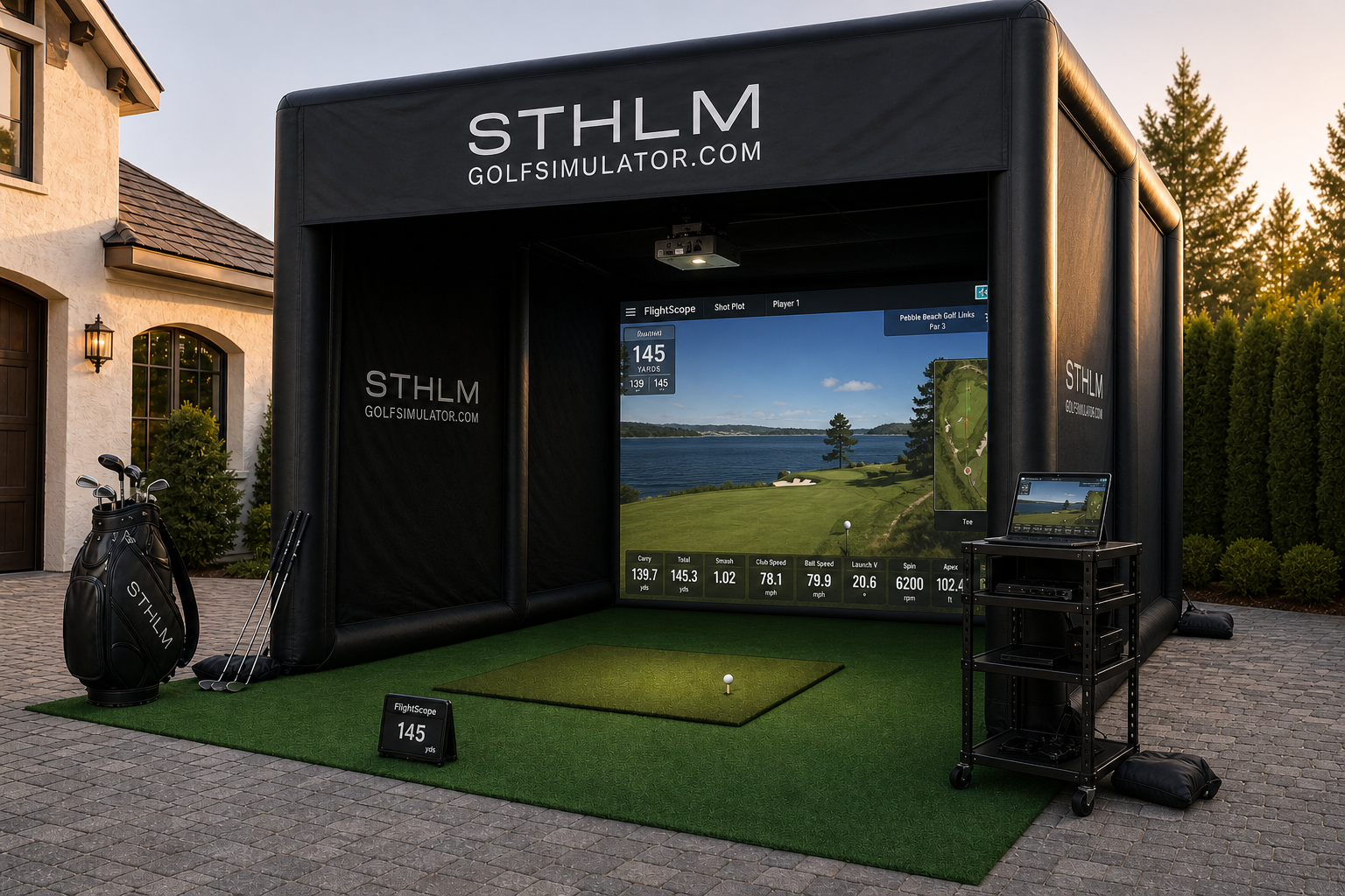 STHLM golfsimulator från sidan med FlightScope och setup